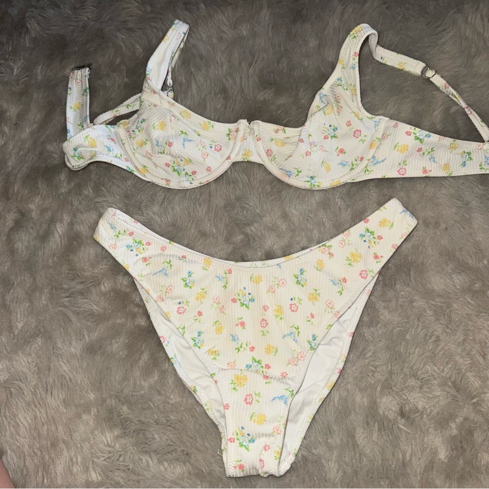 PacSun Eco Floral Nessa Ribbed Bralette Top & Scoop High Cut Bottom Bikini Set - Picture 16 of 16
